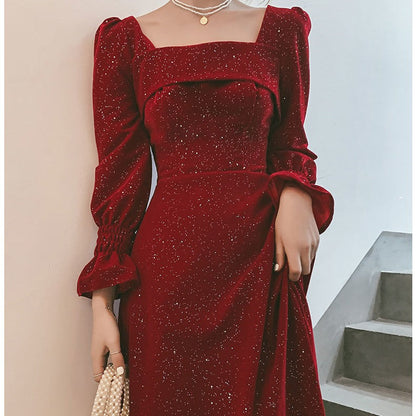 Bridal Toast Attire Red Autumn Party Look