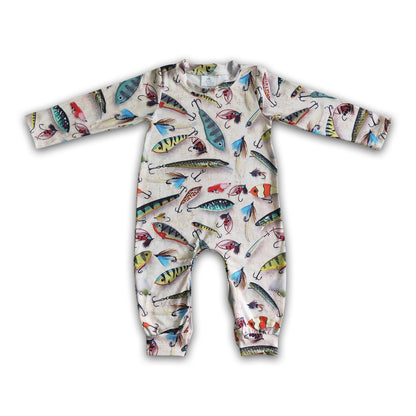 Fish print long sleeve baby boy romper