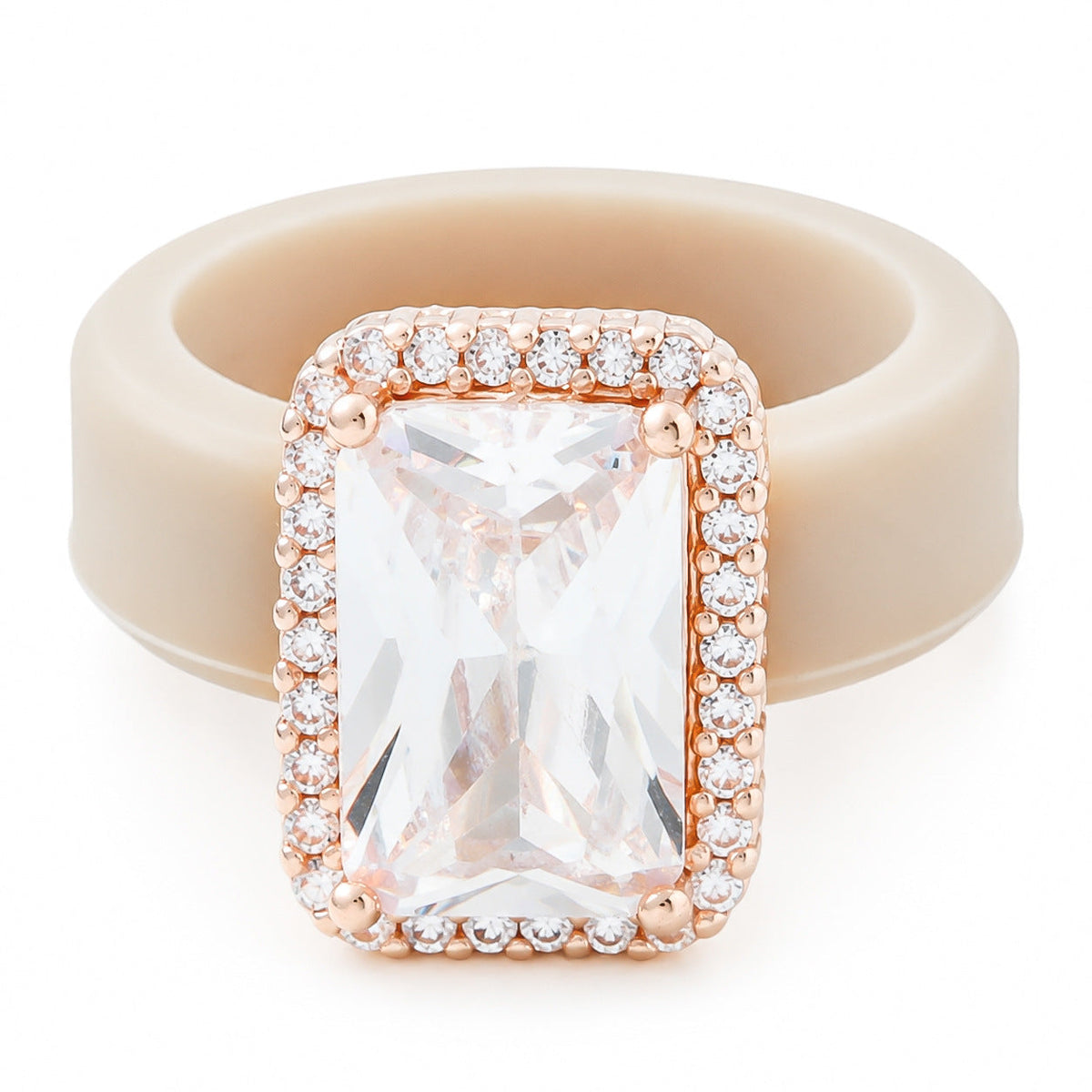 Silicone Inlaid Square Zircon Ring