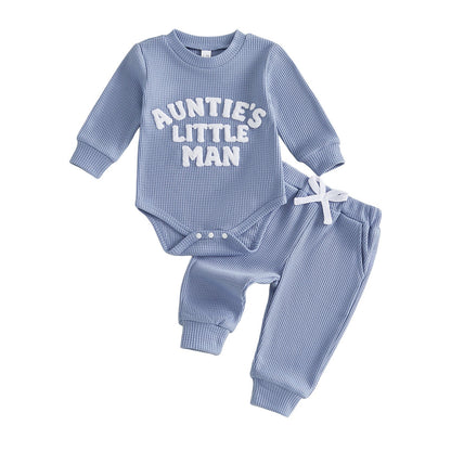Waffle-knit Long-sleeve Pants Set