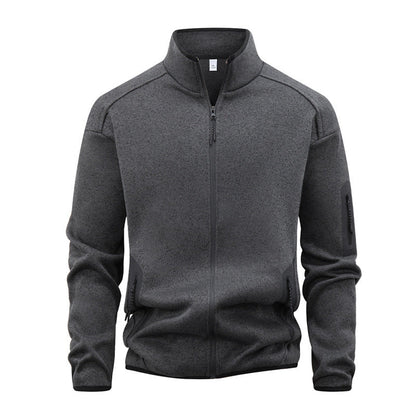Zippered Pocket Long-sleeve Stand-collar Cardigan Sweatshirt