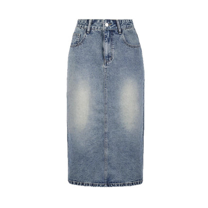 Retro Light-blue Figure-flattering A-line Skirt