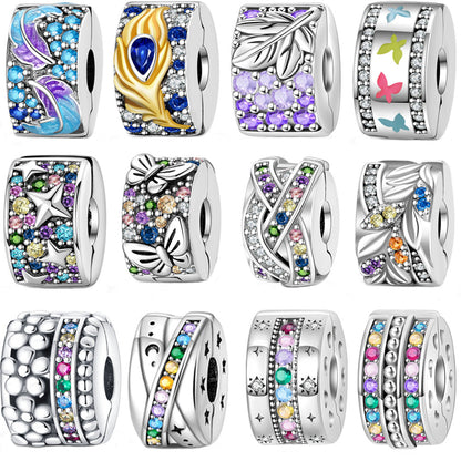 Silver-plated Colorful Zircon Accent Bead DIY Bracelet Charm