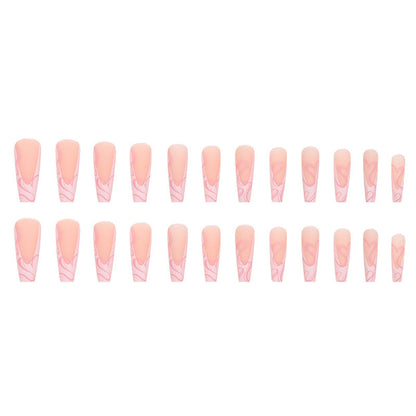 Heart Stripe Fake Nails