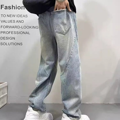Patchwork Vintage Washed Loose Straight-leg Pants American-style Edgy And Cool Sabre-cut Trousers