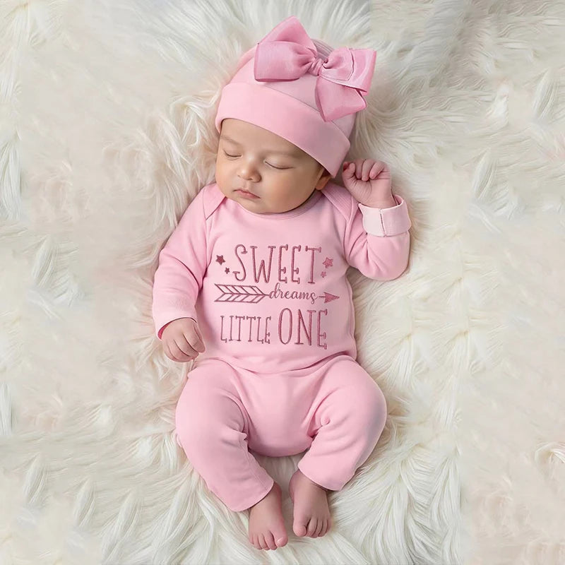Ylsteed 2Pcs Newborn Photography Long Tleeves Romper Jumpsuit With Bow Hat Embroidery Baby Clothes Photography Props-HD