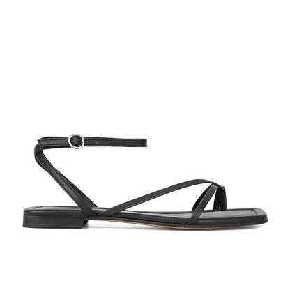 Square-toe Cross-strap Thong-style Flat Sandals