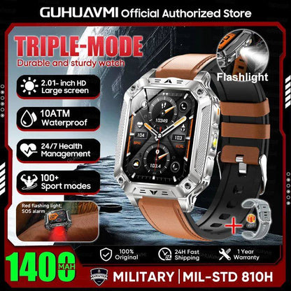 New Military 1400mAh Battery Smart Watch With LED Flashlight