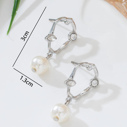 Ins Style Twisted Earrings, Exquisite Rhinestone Pearl Stud Earrings, Versatile Temperament Daily Commute Jewelry For Girls