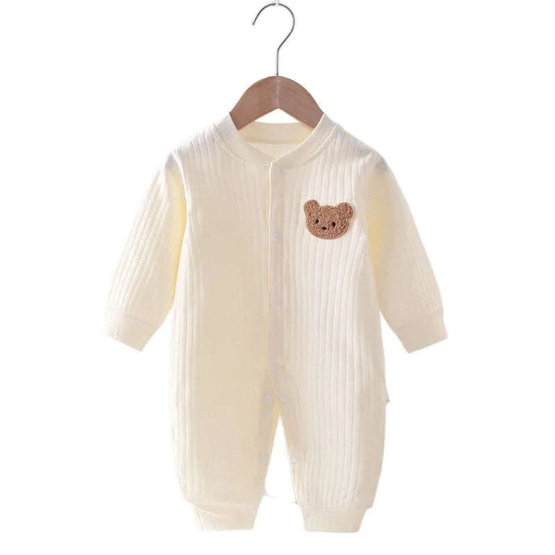 2025 Spring Baby Romper Solid Color Bear Jumpsuit Cotton Autumn Newborn One-Pieces Clothing for Boys Girls Infant Onesie 0-18M