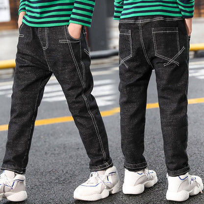 Boys Jeans Autumn And Winter New One-piece Velvet