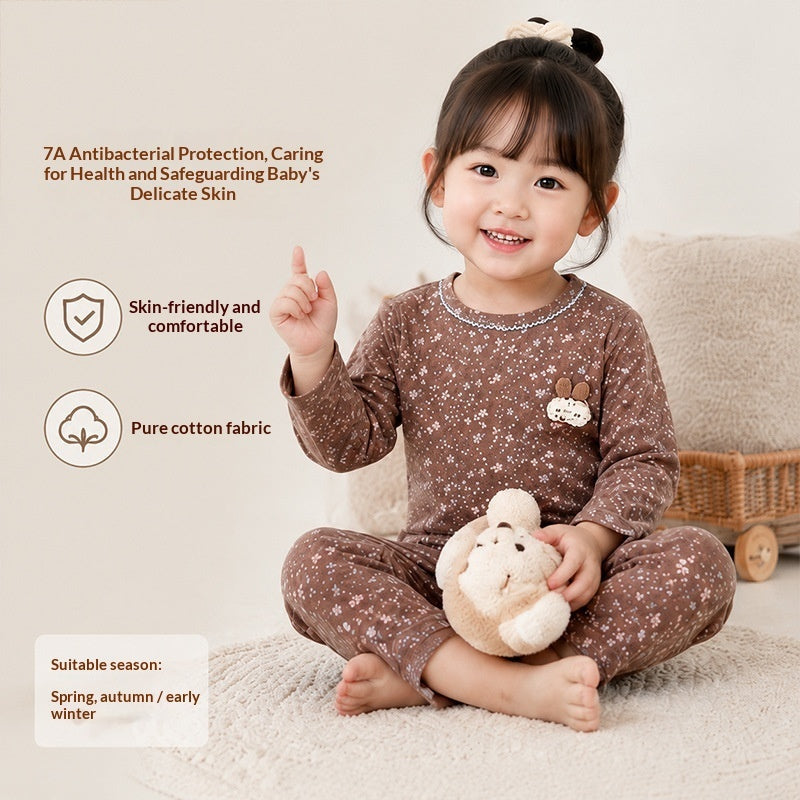 SpringAutumn Boneless Boys And Girls Autumn Top And Pants Set 7A Antibacterial Underwear Set