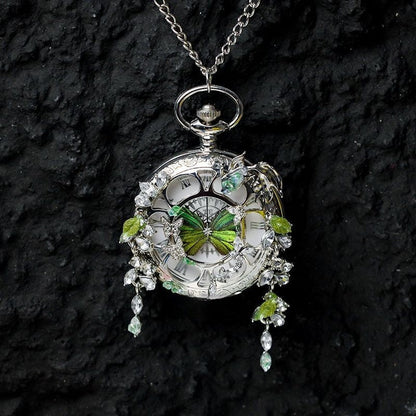 Couples Teal And Green Butterfly Animated Pocket Watch For Graduation Season