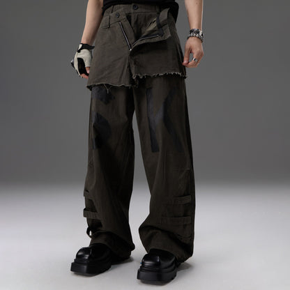 Mock-two-piece Design Straight-leg Workwear Pants