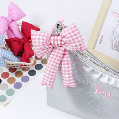 Fabric Plaid Bowknot Bag Pendant Accessory