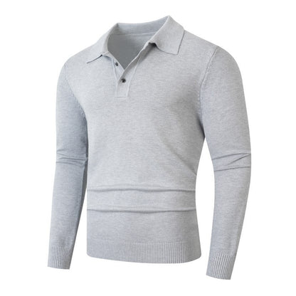 Fashionable Lapel-Neckline Buttoned Casual Pullover Base-Layer Knit Sweater