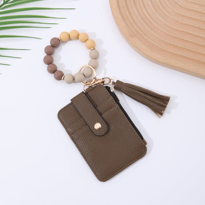 Silicone Bead Bracelet Leather Wallet