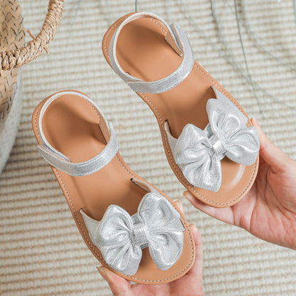 Summer New Arrival Silver Bow Knot Cute Baby Shoes