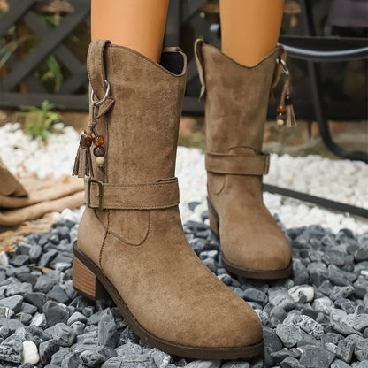 Thin Thick-soled Martin Boots With Elastic Suede