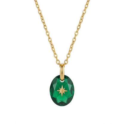 Vintage-style Natural Stone Twelve Zodiac Birthstone Star Pendant Titanium Steel Necklace