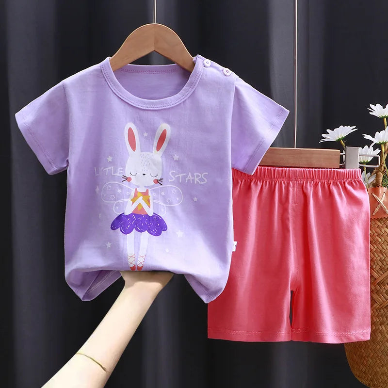 Baby Girl Summer Outfit Set Short Sleeve T-shirt And Shorts Children's Clothing Ages 0-4T