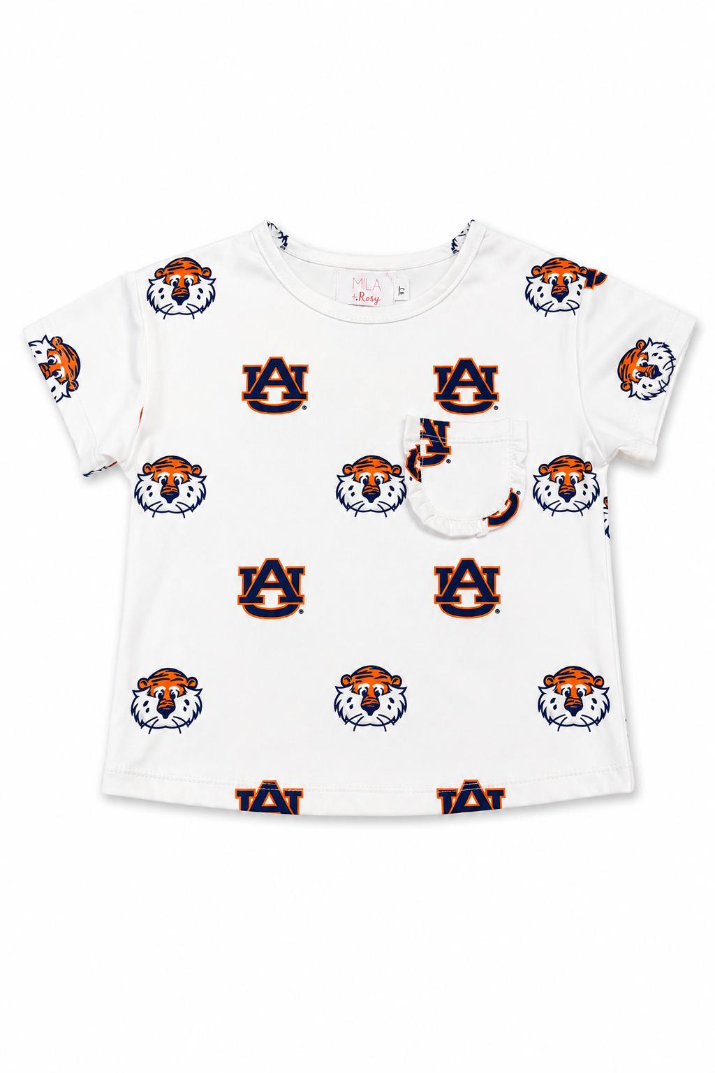 Auburn White Aubie Ruffle Pocket Tee