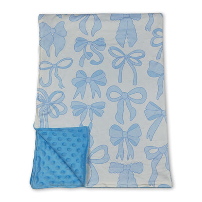 Light blue bows baby girls minky polka dots blanket