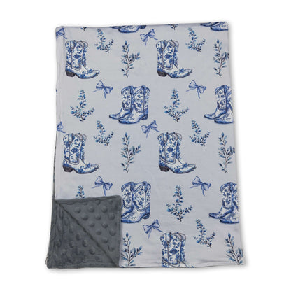 Light blue bow floral boots western baby girls blankets