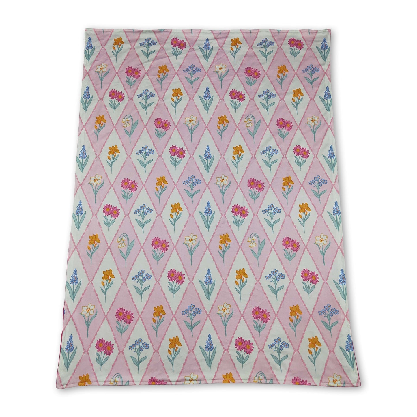 Hot pink polka dots floral minky baby girls blanket
