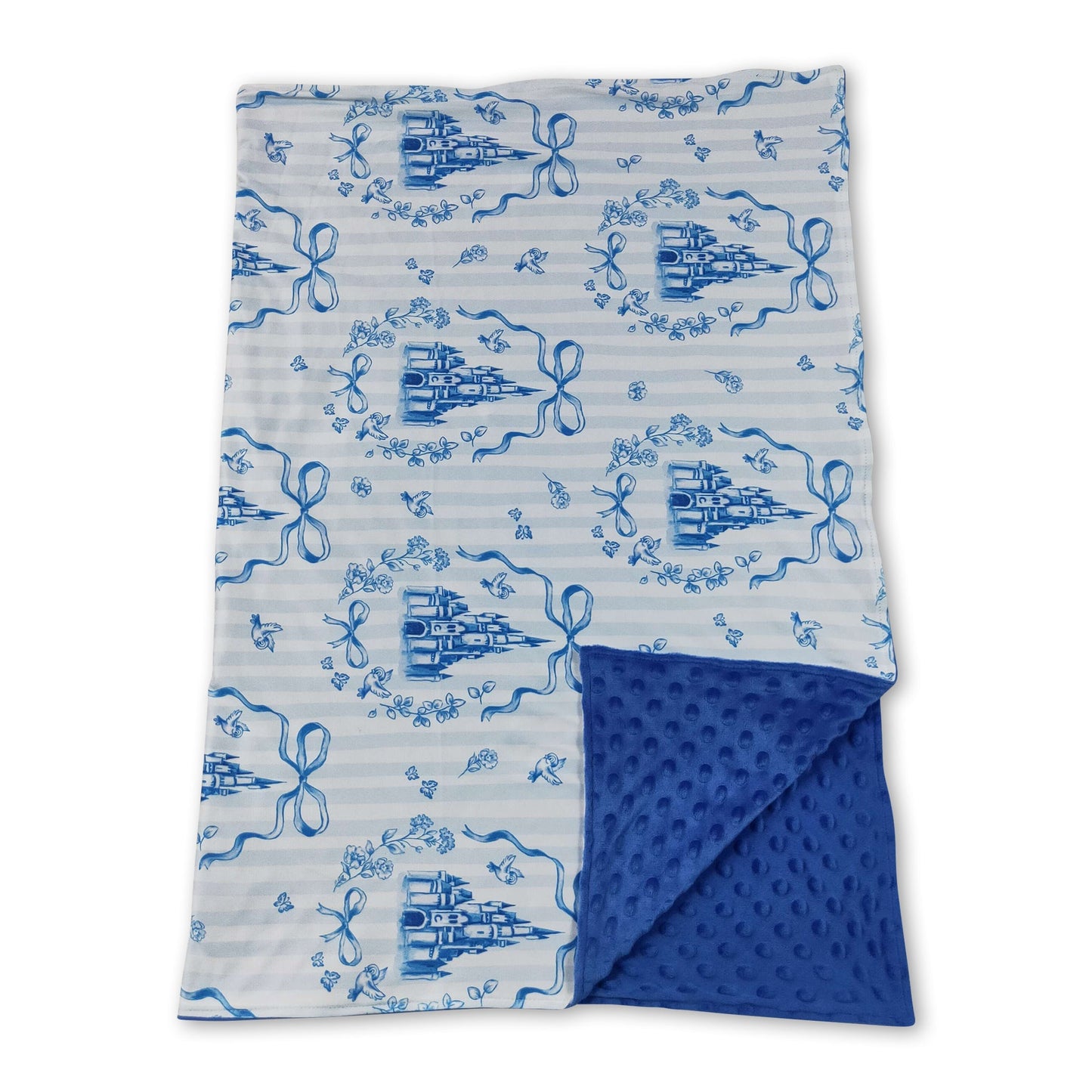 Blue stripe castle bow baby girls blankets