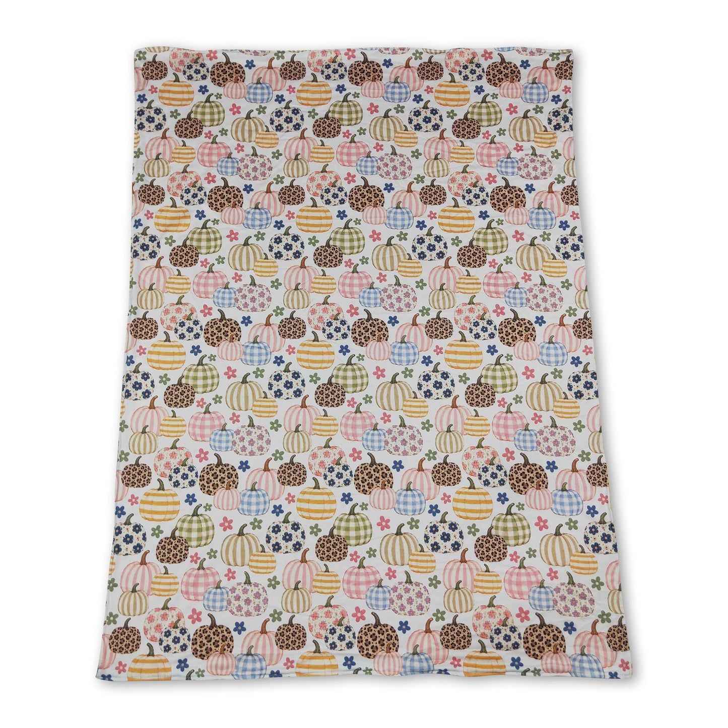 Floral pumpkins yellow polka dots baby girls fall blanket