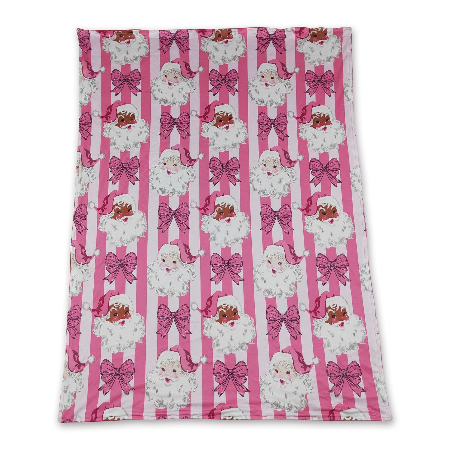 Pink bow stripe santa baby girls Christmas blanket