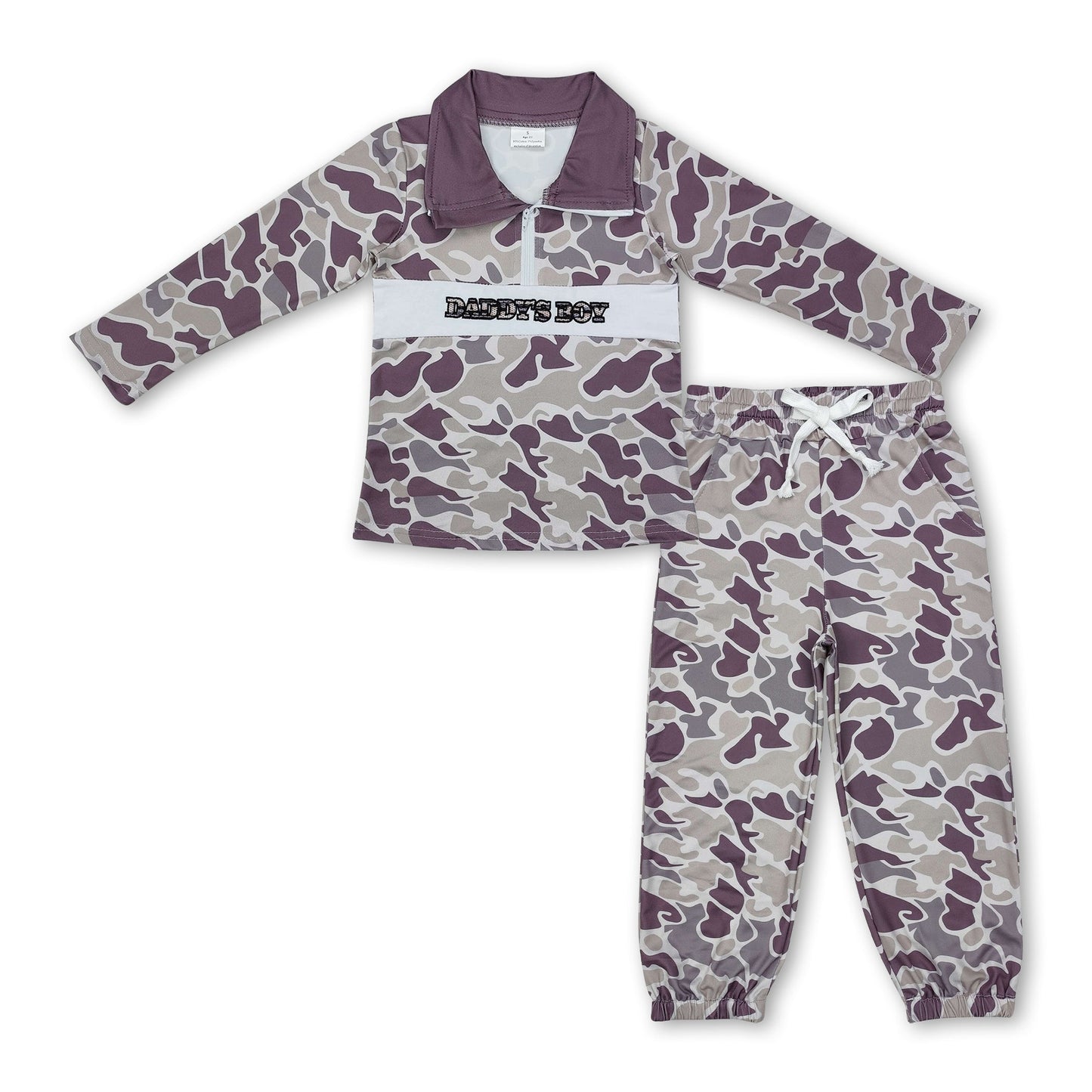 Daddy's boy embroidery camo zipper pullover pants outfits