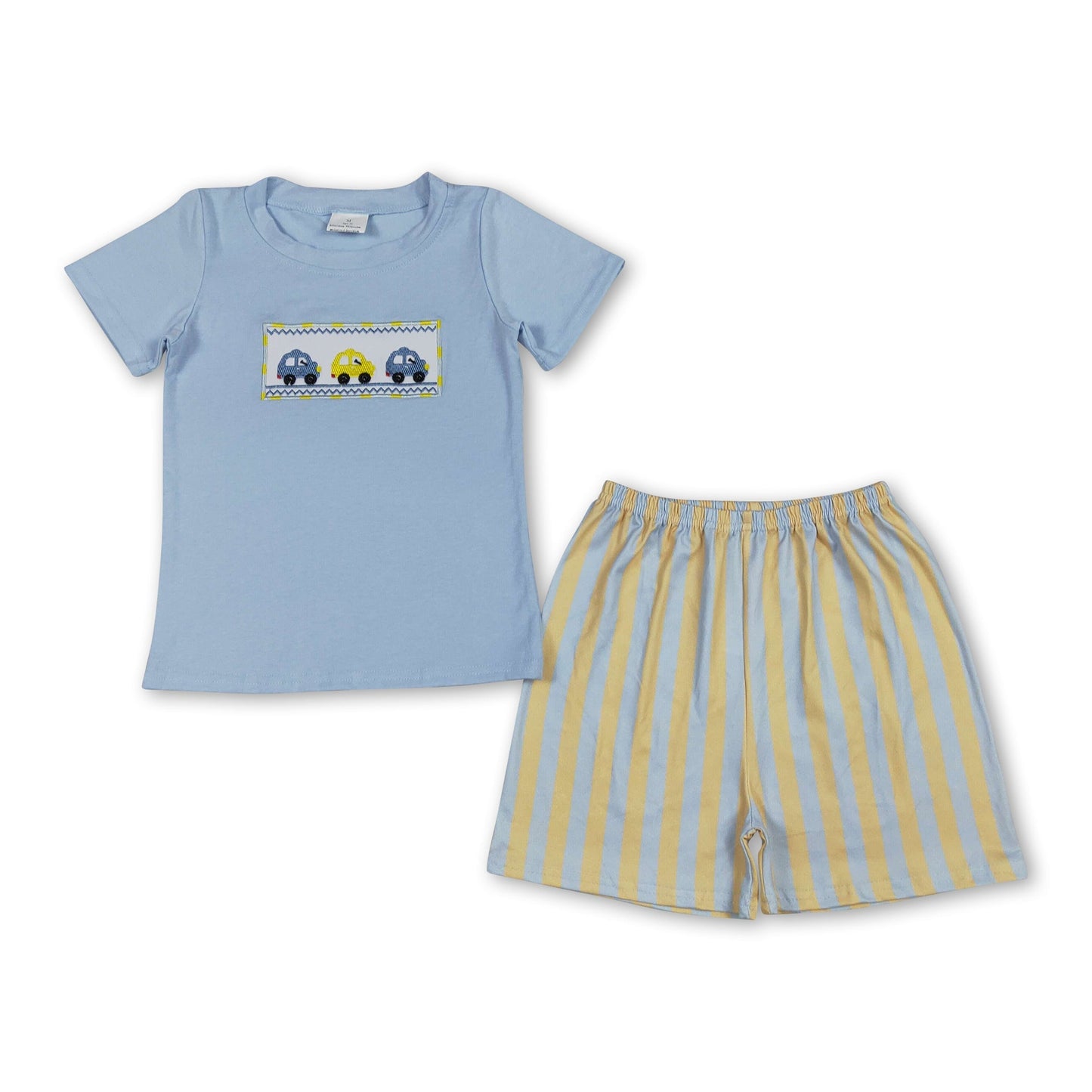 Short sleeves cars top stripe shorts boys clothes