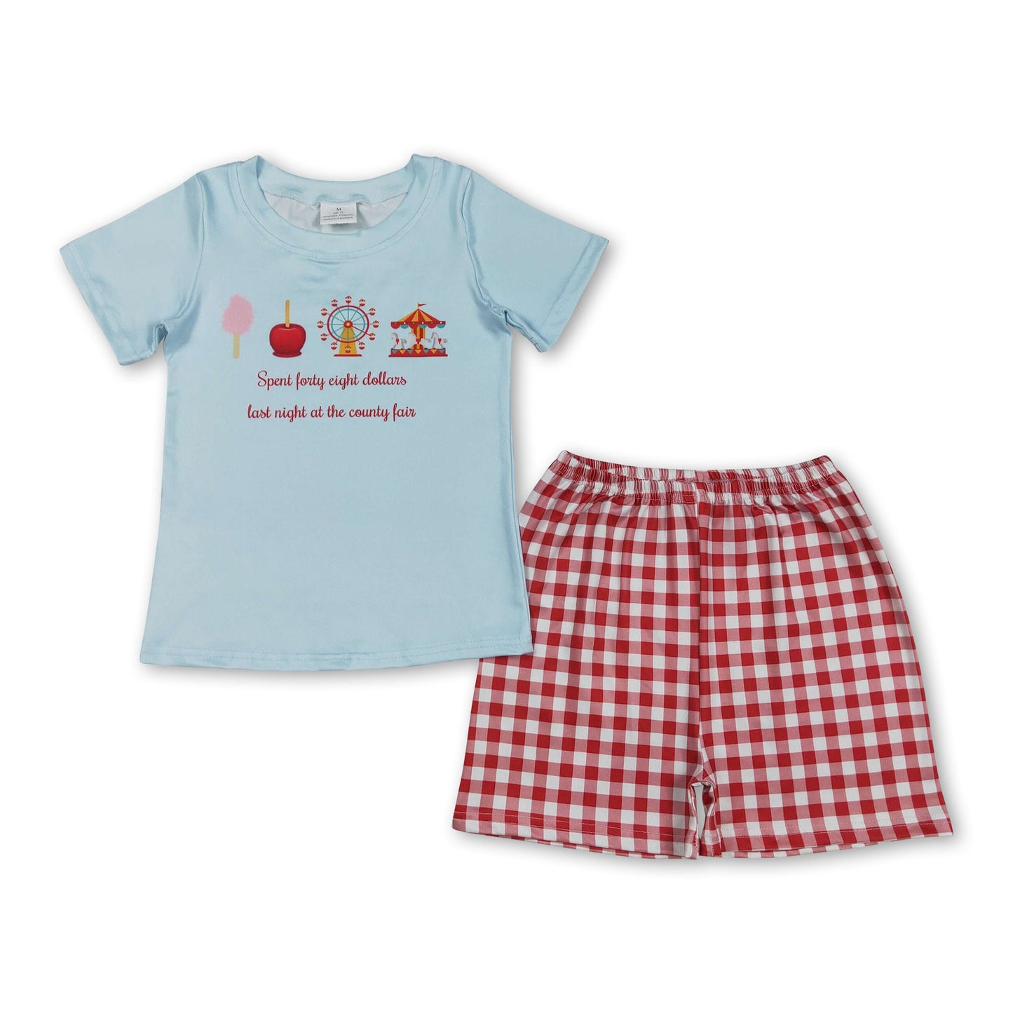 Short sleeves ferris wheel top plaid shorts kids boys clothes