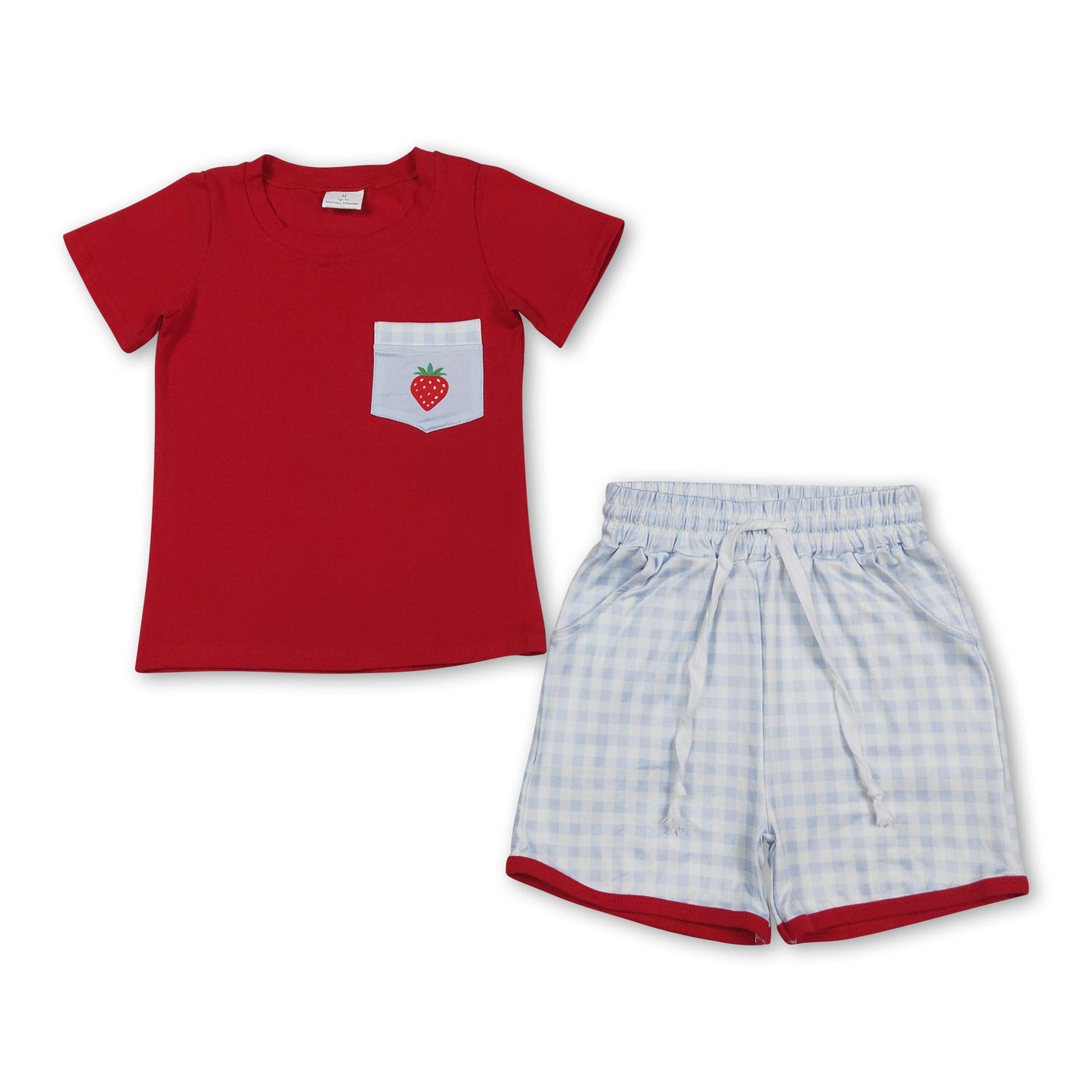 Short sleeves strawberry pocket top plaid shorts boys outfits