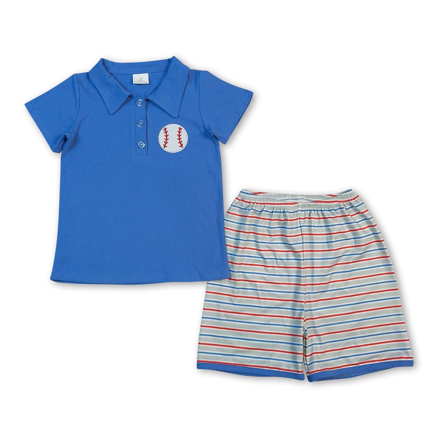 Short sleeves baseball embroidery polo top shorts boys outfits