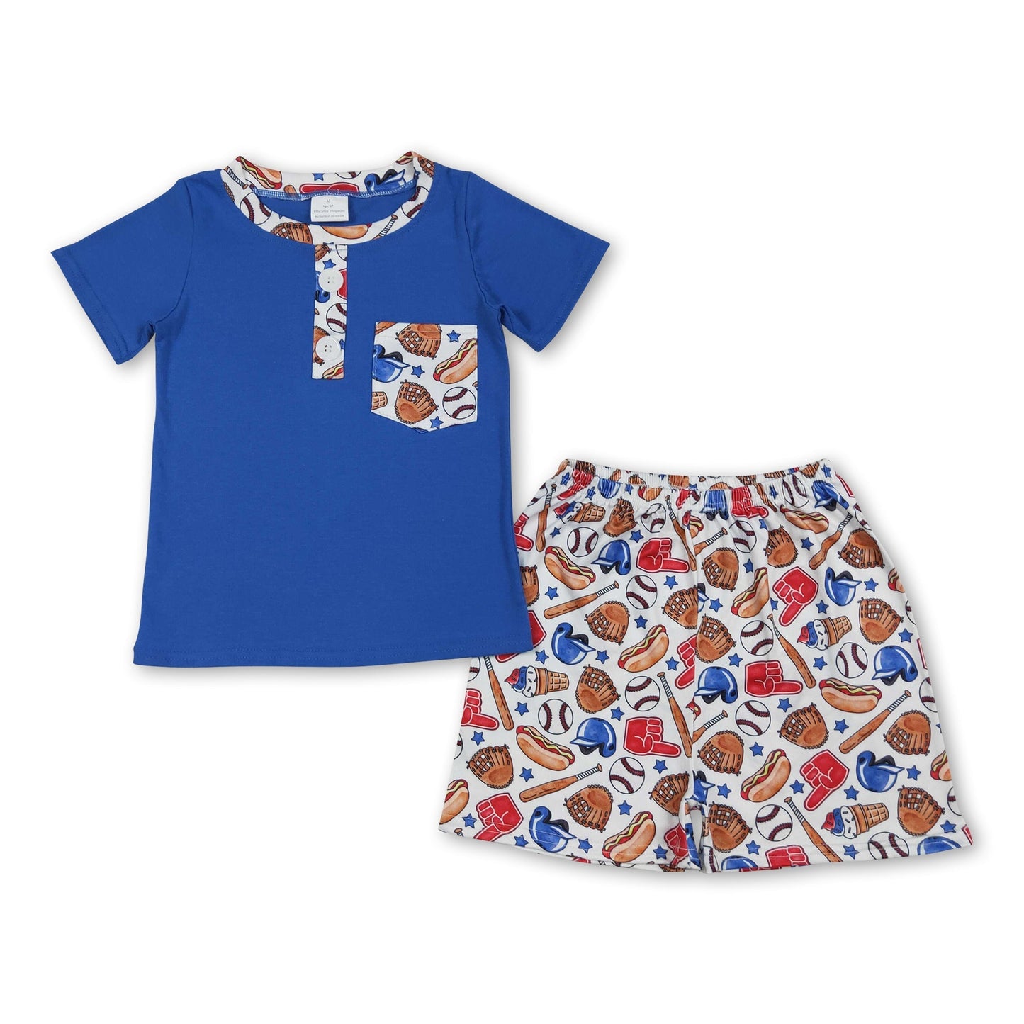 Short sleeves pocket top baseball shorts kids boys outfits