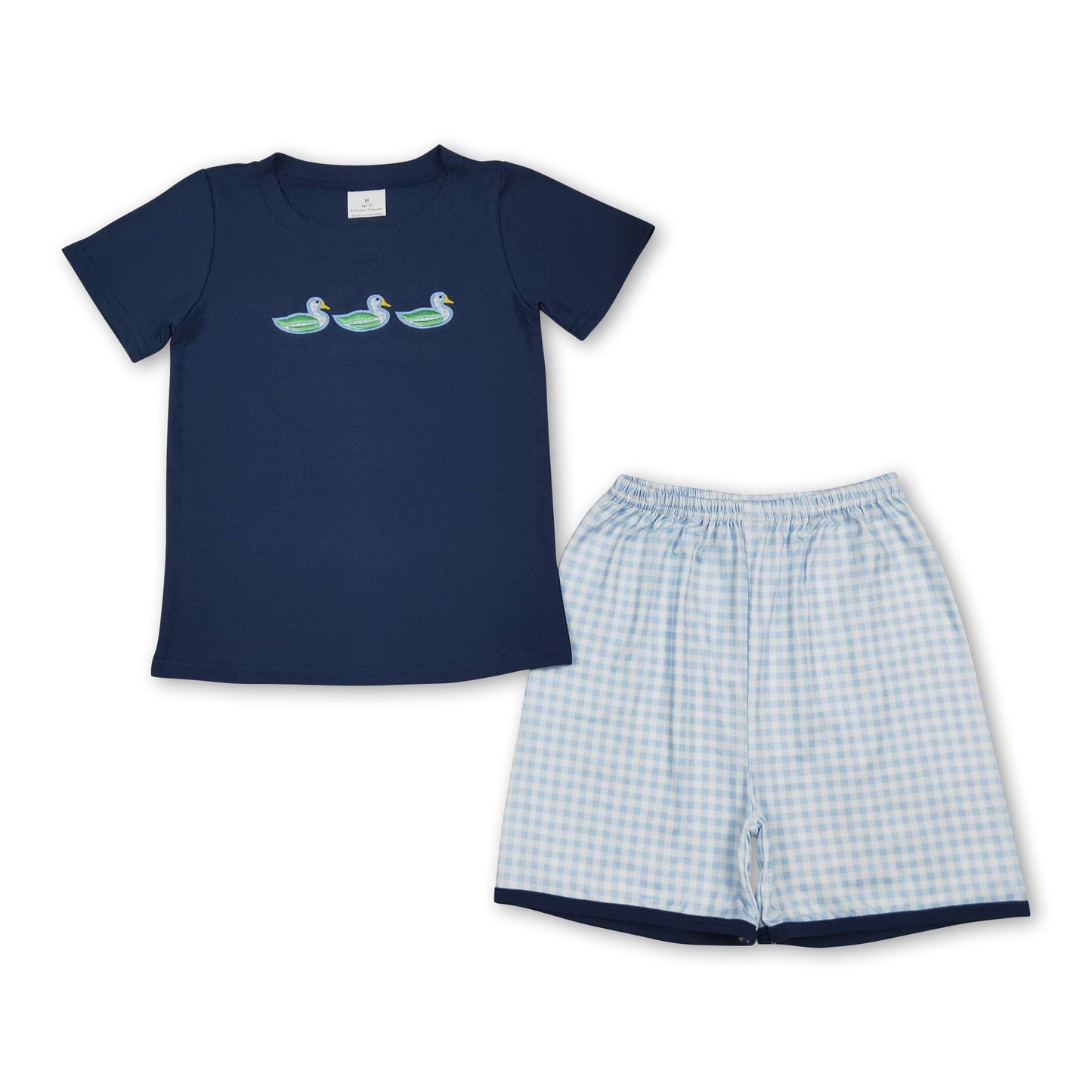 Short sleeves duck embroidery top plaid shorts boys outfits