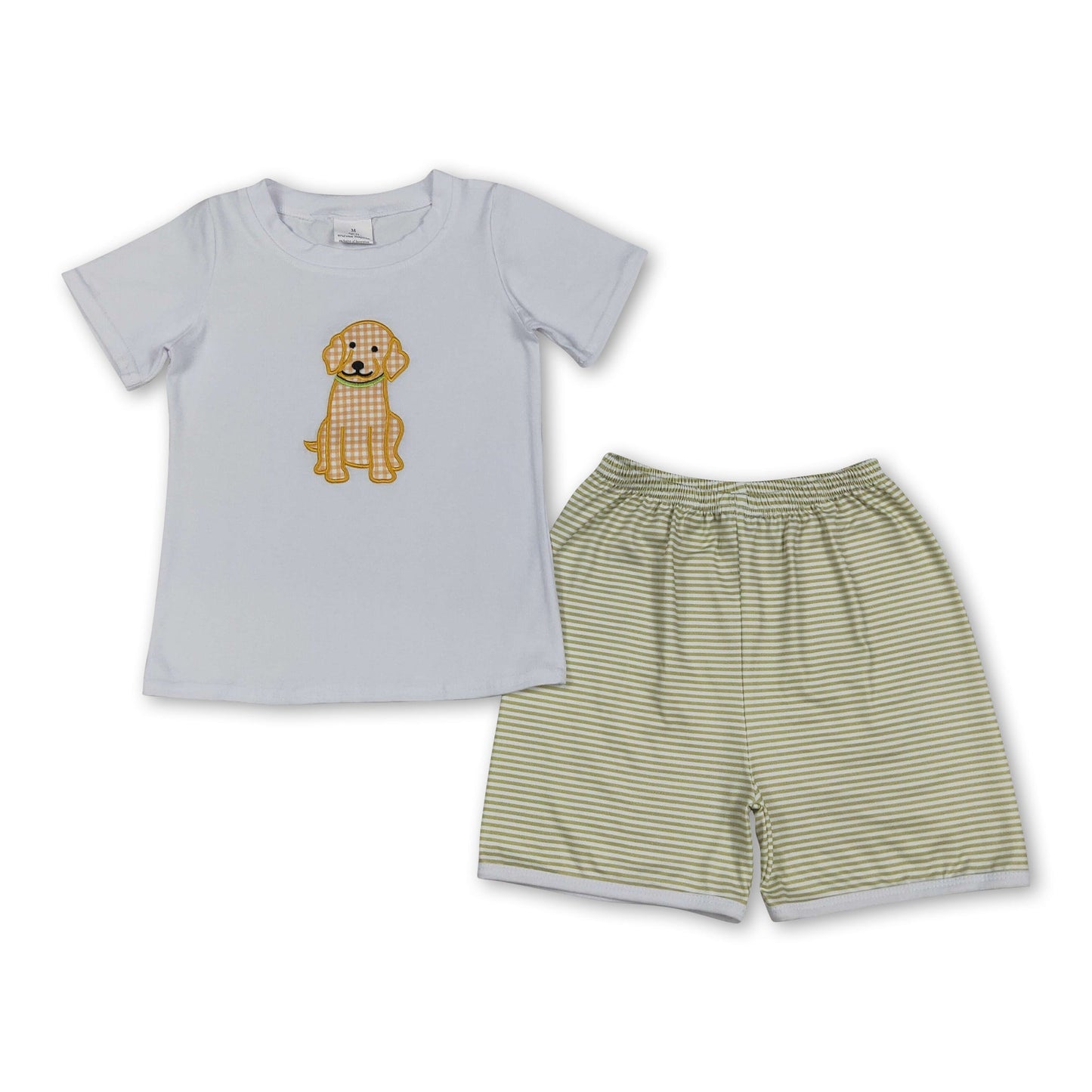 Short sleeves plaid dog embroidery top shorts boys outfits