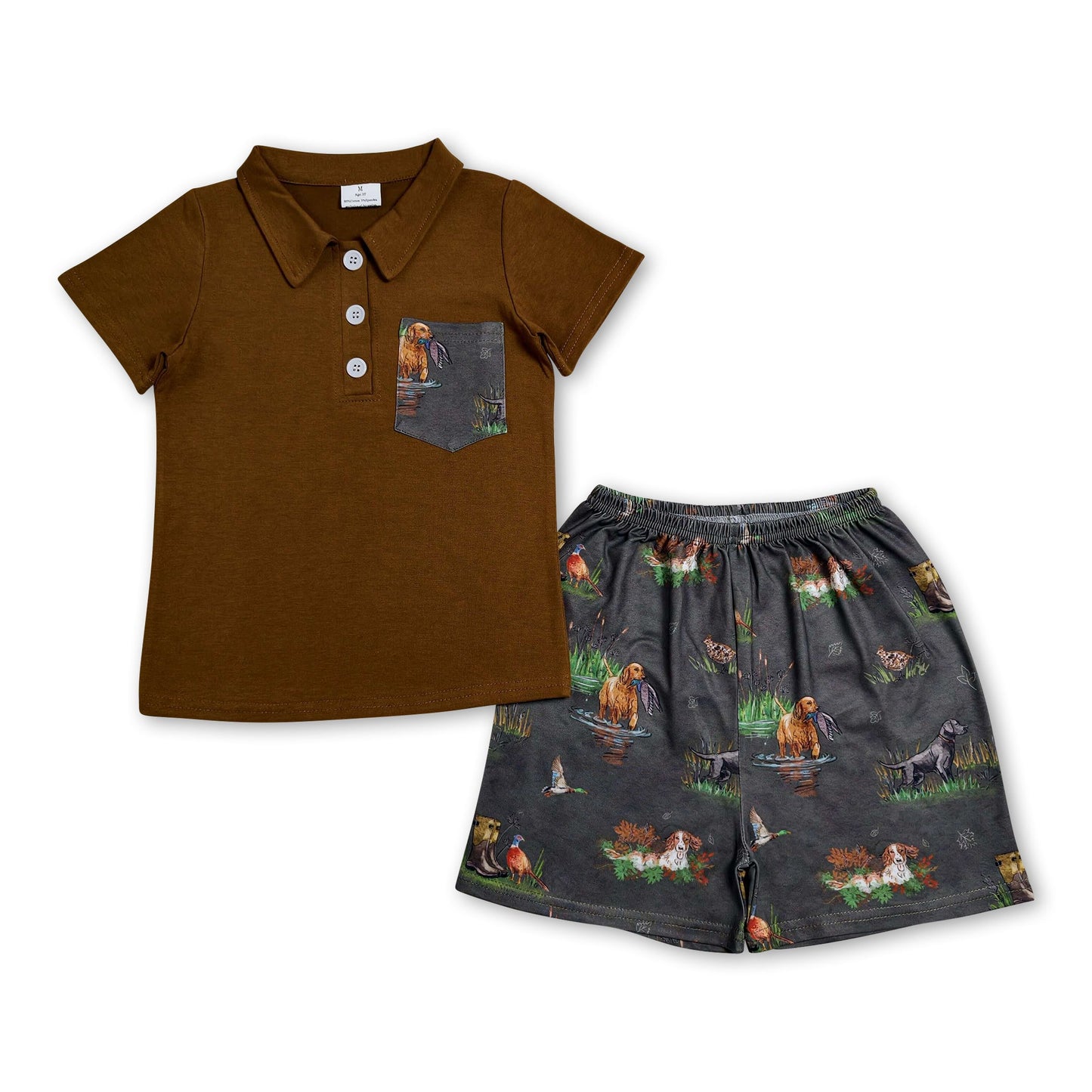 Pocket polo shirt hunting shorts kids boys outfits