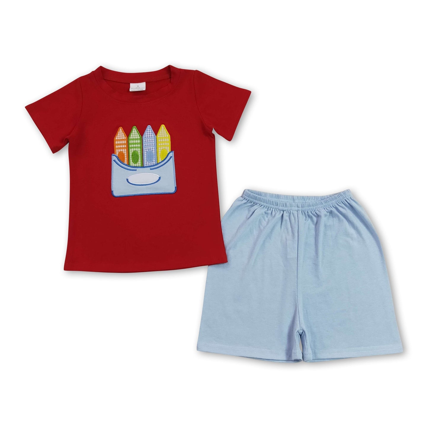Red crayon embroidery top shorts boys back to school outfits