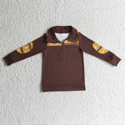 Bull skull hat brown zipper western pullover