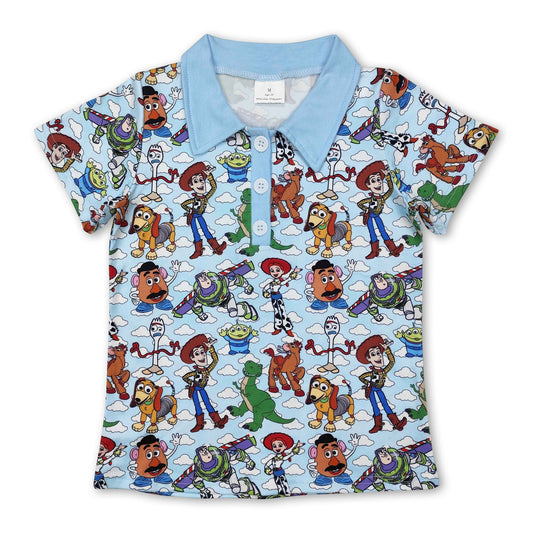 Blue short sleeves dog toy kids boys summer polo shirt