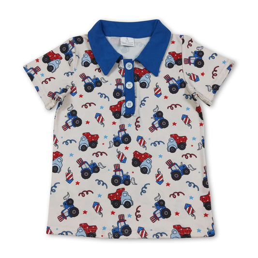 Boys 4th of July Tractor Polo Shirt | Short Sleeve Kids Top