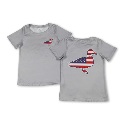 Grey short sleeves stars stripe duck boys 4th of july shirt