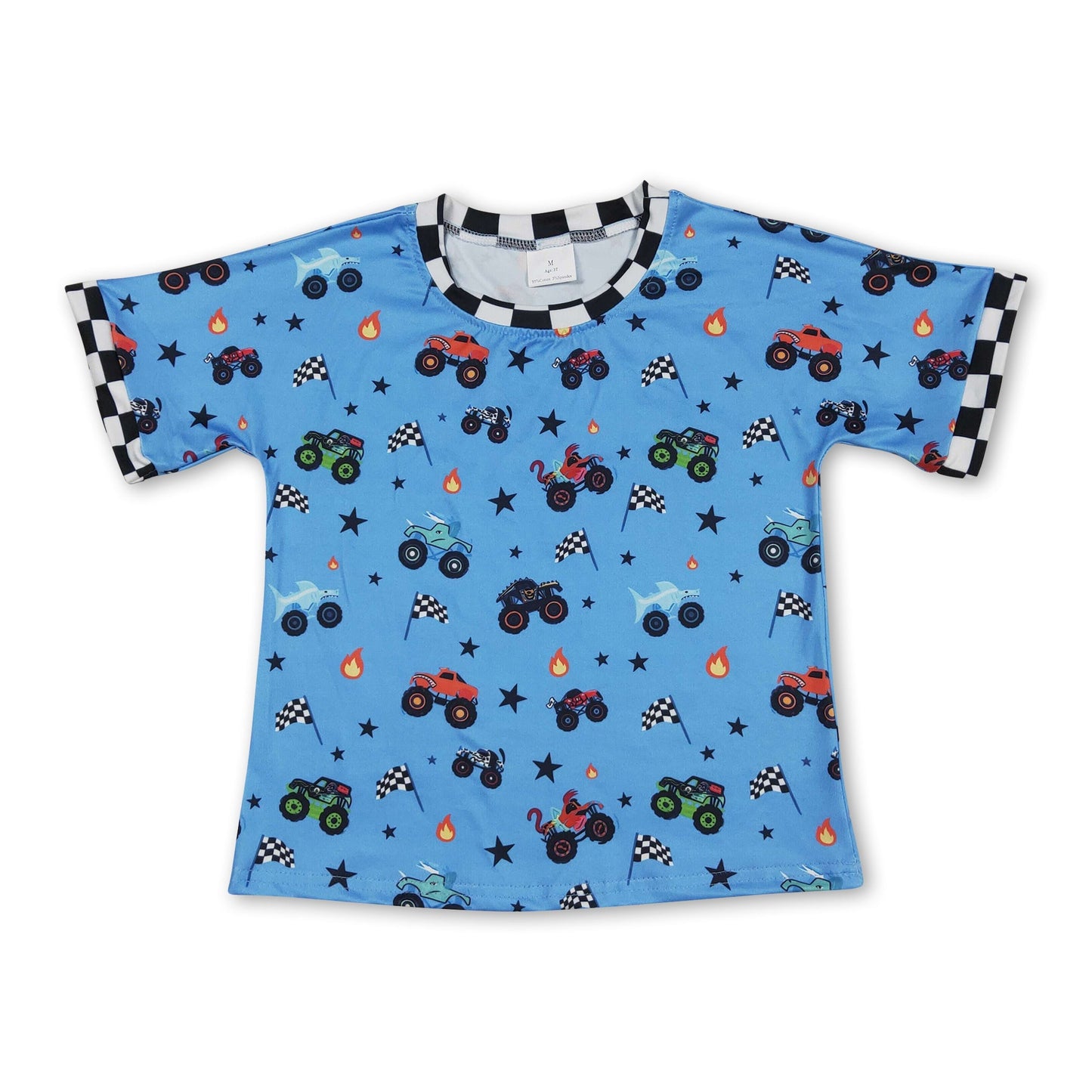 Plaid short sleeves flag truck kids boys summer shirt