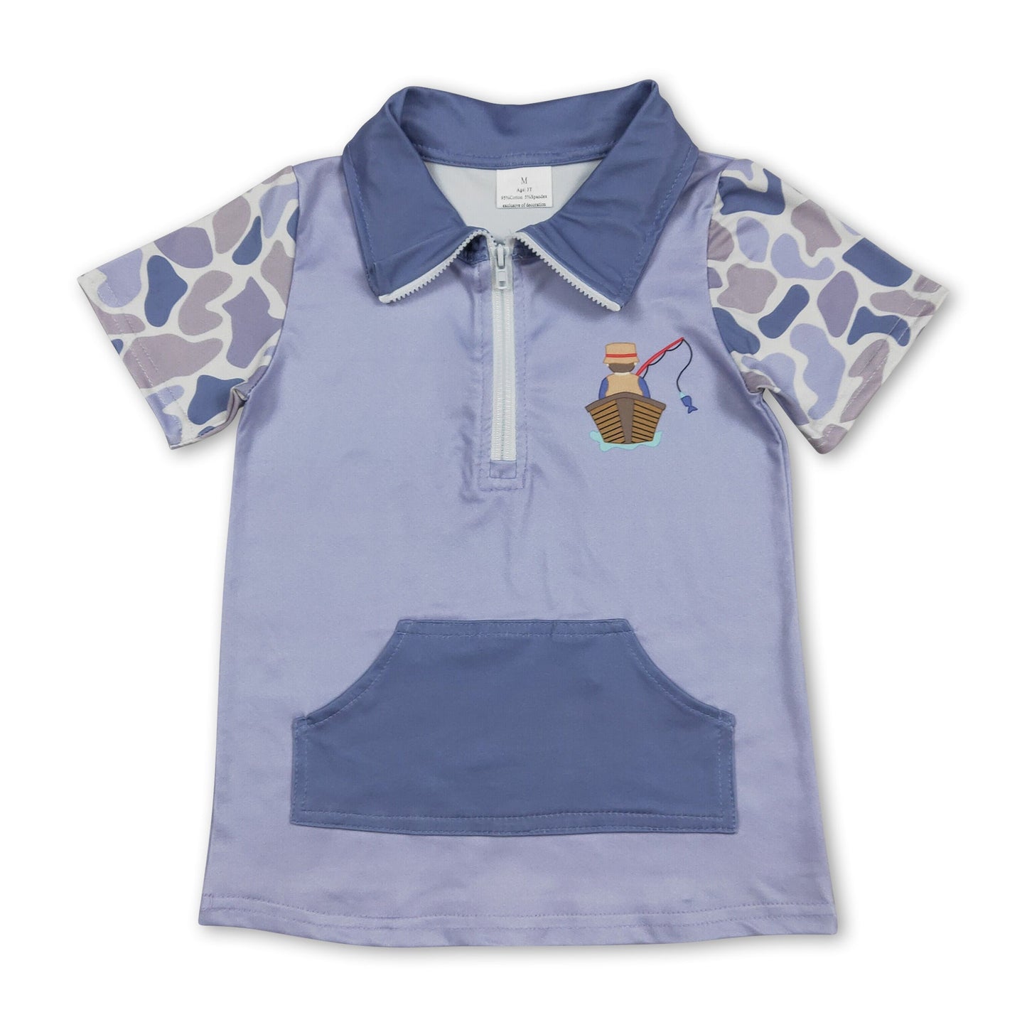 Camo short sleeves fishing pocket kids boys pullover