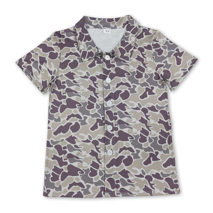 Short sleeves camo adult men button down top