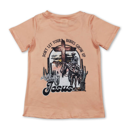 Short sleeves cross cactus rodeo kids boys western shirt